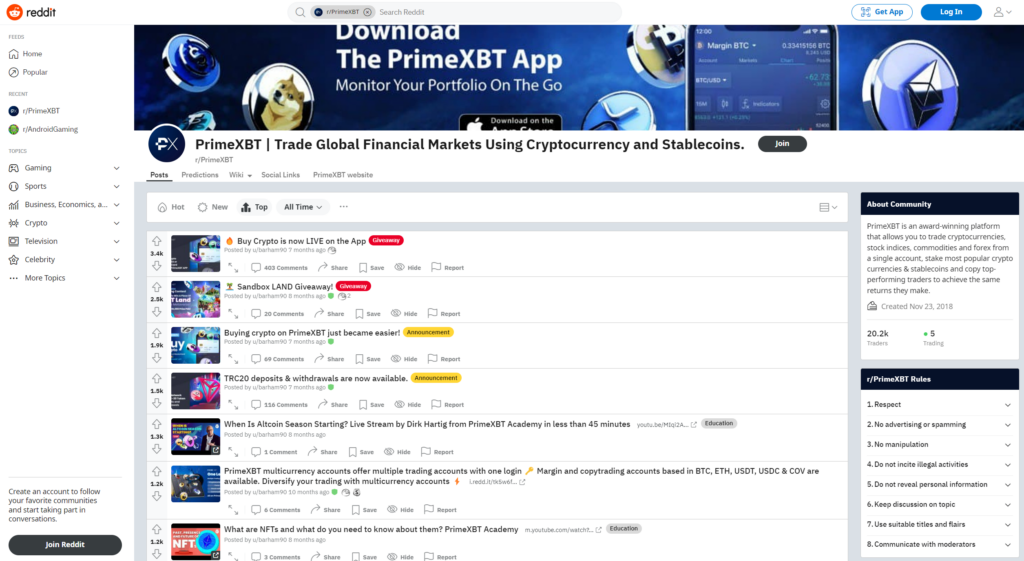 PrimeXBT on Reddit